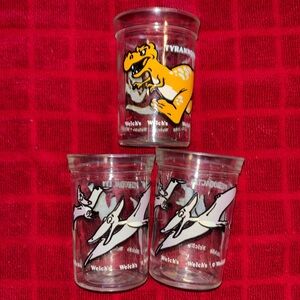 Vintage 1988 Welch’s Jelly Jars‎ Glasses Pterodactyl Tyrannosaurus Rex